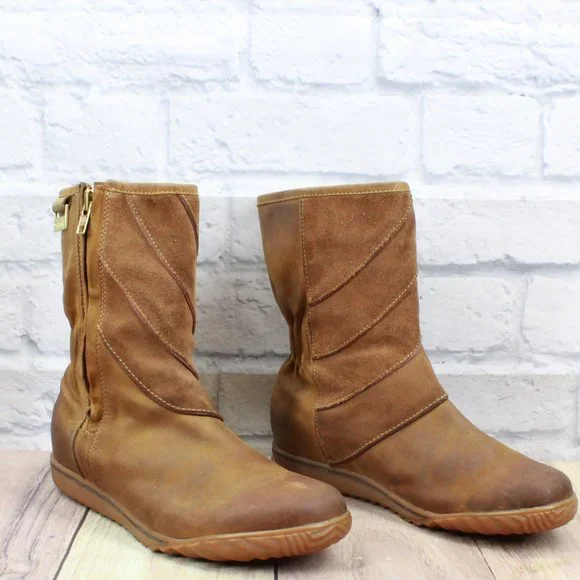 SOREL Brown Leather Gold Logo Round Toe Side Zip Winter Boots Size 8 - Picture 3 of 10